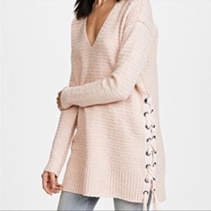 Free People Pink Heart It Laces Sweater Tunic Size Medium